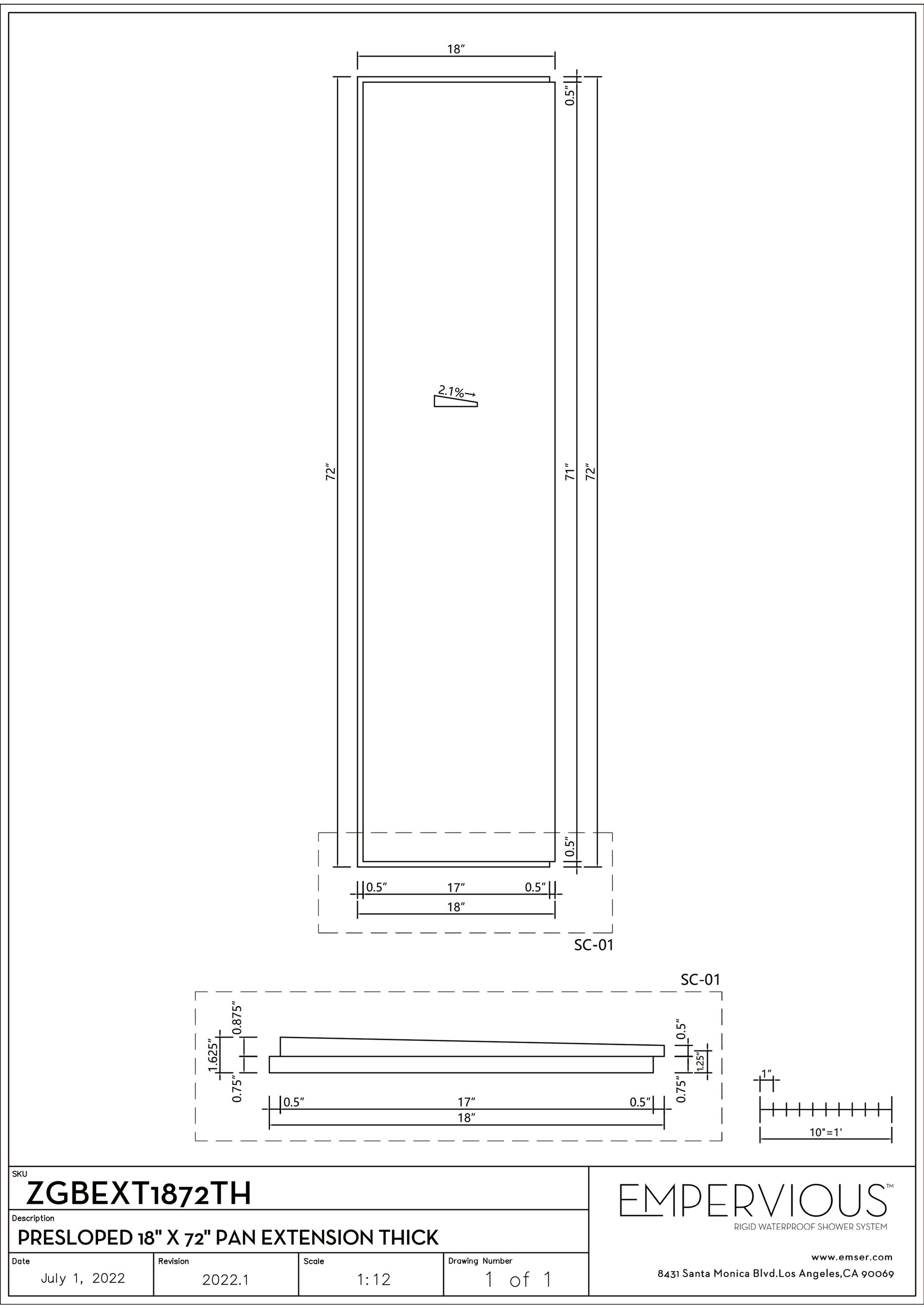 Presloped Shower Pan Extension - Empervious — Emser Tile